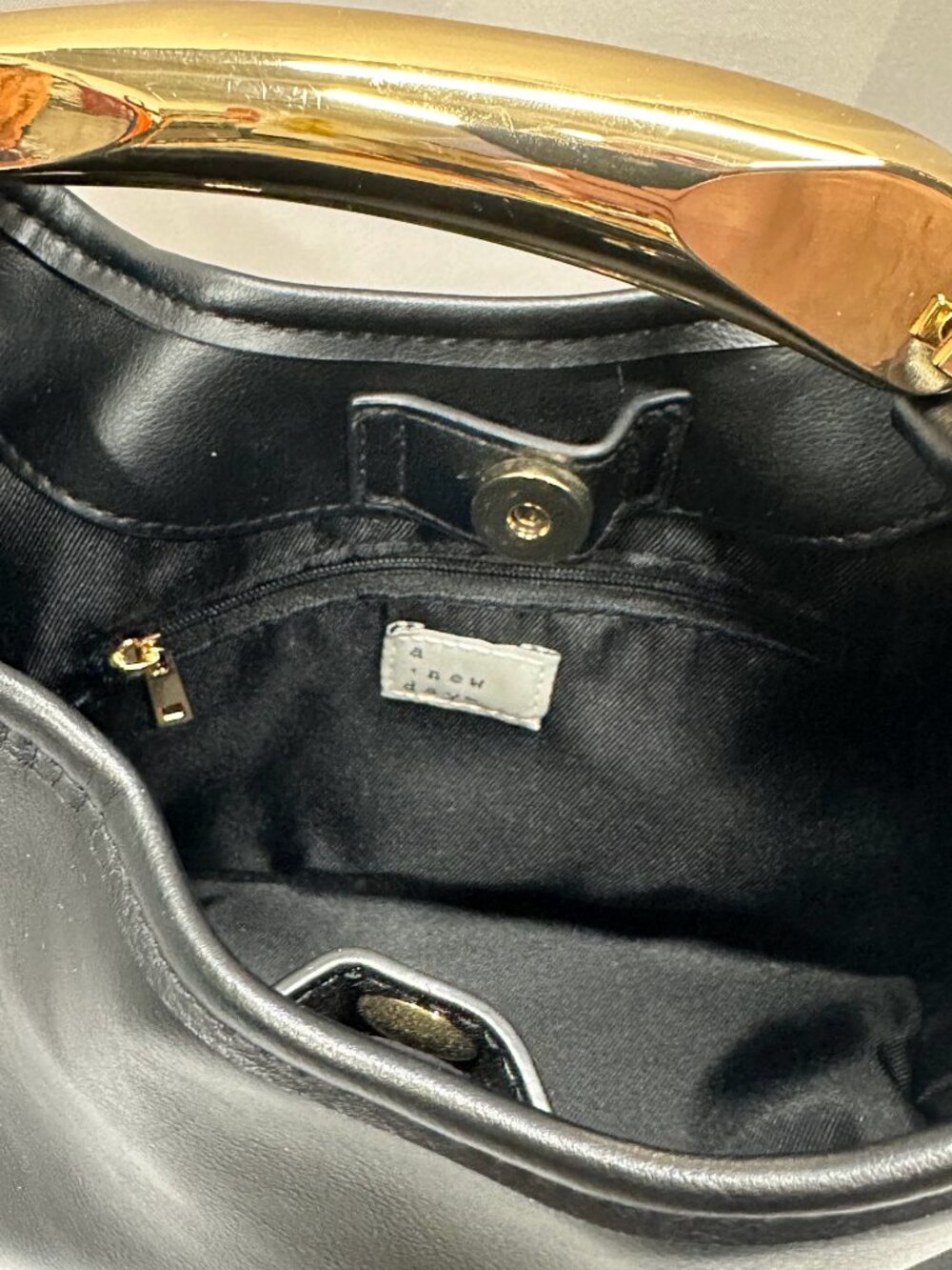 A New Day Mini Slouchy Handbag with Gold Metal Handle Black Clutch Purse - Picture 4 of 7